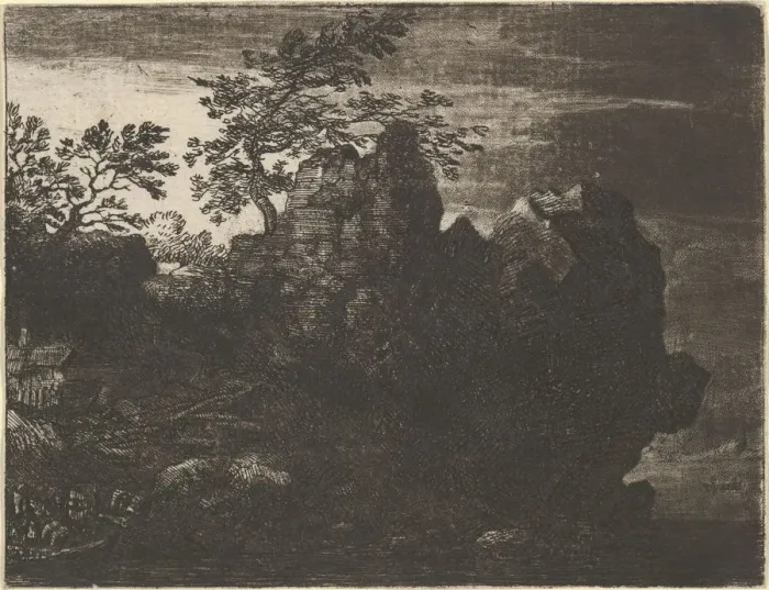 Framed Print : The Large Rock at the River, 17th century. Creator: Allart van Everdingen Framed Print : The Large Rock at the River, 17th century. Creator: Allart van Everdingen