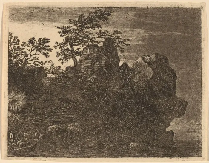 Framed Print : Large Rock at the River, probably c. 1645 / 1656. Creator: Allart van Everdingen Framed Print : Large Rock at the River, probably c. 1645 / 1656. Creator: Allart van Everdingen