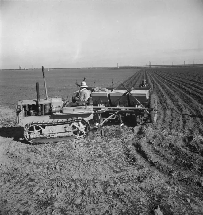 Framed Print : Large-scale, mechanized farming - potato planter, Kern County, California, 1939. Creator: Dorothea Lange Framed Print : Large-scale, mechanized farming - potato planter, Kern County, California, 1939. Creator: Dorothea Lange
