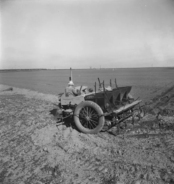 Framed Print : Large-scale, mechanized farming - potato planter, Kern County, California, 1939. Creator: Dorothea Lange Framed Print : Large-scale, mechanized farming - potato planter, Kern County, California, 1939. Creator: Dorothea Lange