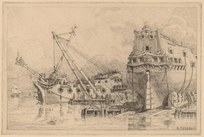 Framed Print : Two Large Ships under Construction. Creator: N. Artsay