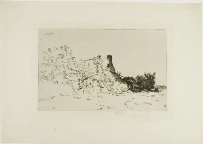 Framed Print : The Large Thatched Cottage, Kercassier, c. 1875. Creator: Charles Emile Jacque Framed Print : The Large Thatched Cottage, Kercassier, c. 1875. Creator: Charles Emile Jacque