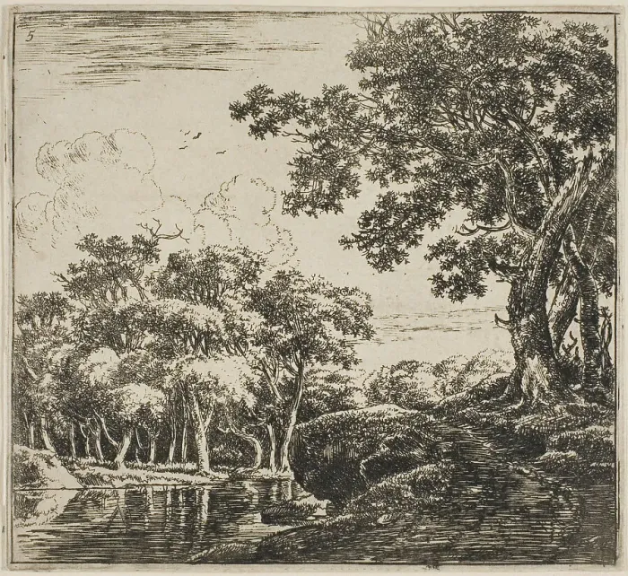 Framed Print : Three Large Trees on a Hill, plate five from Set of Landscapes, 1640 / 51. Creator: Herman Naijwincx Framed Print : Three Large Trees on a Hill, plate five from Set of Landscapes, 1640 / 51. Creator: Herman Naijwincx