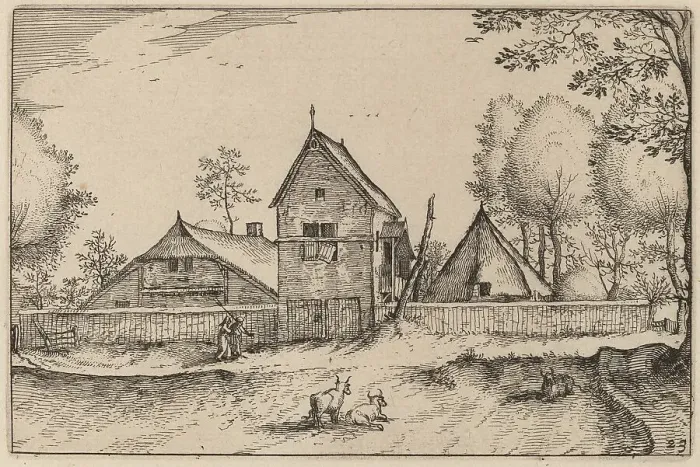 Framed Print : Large Walled Farm. Creator: Claes Jansz Visscher Framed Print : Large Walled Farm. Creator: Claes Jansz Visscher