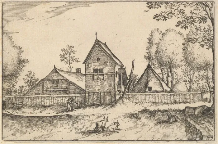 Framed Print : Large Walled Farm, plate 23 from Regiunculae et Villae Aliquot Ducatus Brabantiae, ca Framed Print : Large Walled Farm, plate 23 from Regiunculae et Villae Aliquot Ducatus Brabantiae, ca