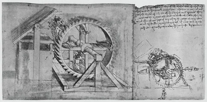 Framed Print : A Large Wheel Which Is Resolved and Fires Four Crossbows in Succession, c1480, (1945). Artist: Leonardo da Vinci Framed Print : A Large Wheel Which Is Resolved and Fires Four Crossbows in Succession, c1480, (1945). Artist: Leonardo da Vinci
