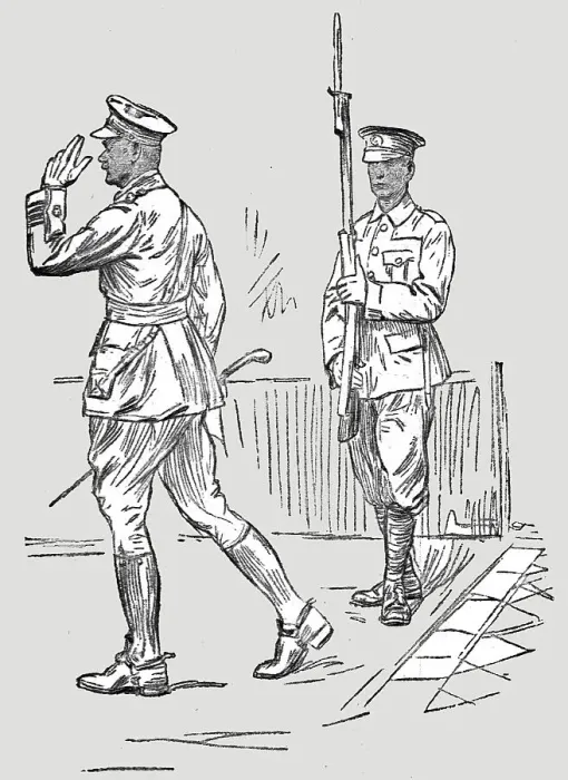 Framed Print : L'Armee Britannique dans le Nord de la France; Sentinelle saluant un major, 1916. Creator: Unknown Framed Print : L'Armee Britannique dans le Nord de la France; Sentinelle saluant un major, 1916. Creator: Unknown