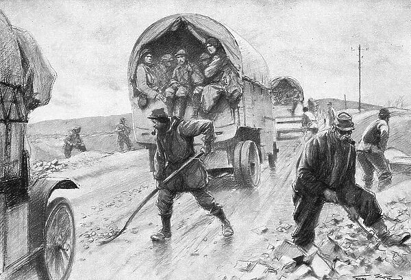 A L'arriere de Verdun; Sur la route de Bar a Verdun, le passage continu des... 1916 (1924) Creator: Georges Bertin Scott