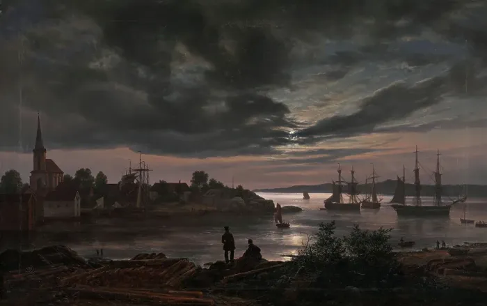 Framed Print : Larvik by Moonlight, 1839. Creator: Johan Christian Dahl Framed Print : Larvik by Moonlight, 1839. Creator: Johan Christian Dahl