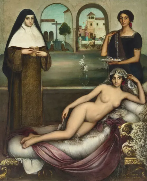 Framed Print : Las Dos Sendas (The Two Paths), 1915. Creator: Romero de Torres, Julio (1874-1930) Framed Print : Las Dos Sendas (The Two Paths), 1915. Creator: Romero de Torres, Julio (1874-1930)