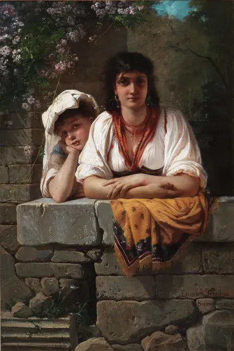 Framed Print : L'Aspetta. She is waiting for him, 1878. Creator: Elisabeth Baumann Framed Print : L'Aspetta. She is waiting for him, 1878. Creator: Elisabeth Baumann