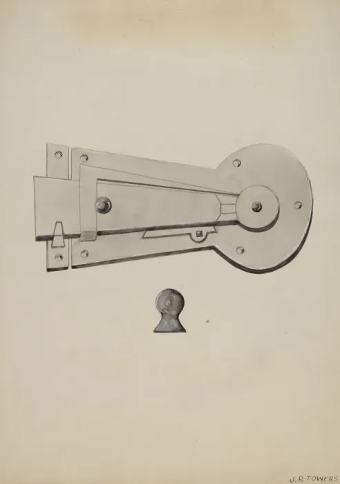 Framed Print : Latch, c. 1936. Creator: John R. Towers Framed Print : Latch, c. 1936. Creator: John R. Towers