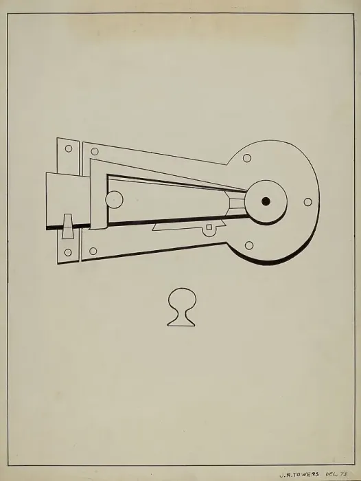 Framed Print : Latch, c. 1936. Creator: John R. Towers Framed Print : Latch, c. 1936. Creator: John R. Towers