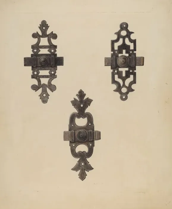 Framed Print : Latches, 1935 / 1942. Creator: Al Curry Framed Print : Latches, 1935 / 1942. Creator: Al Curry