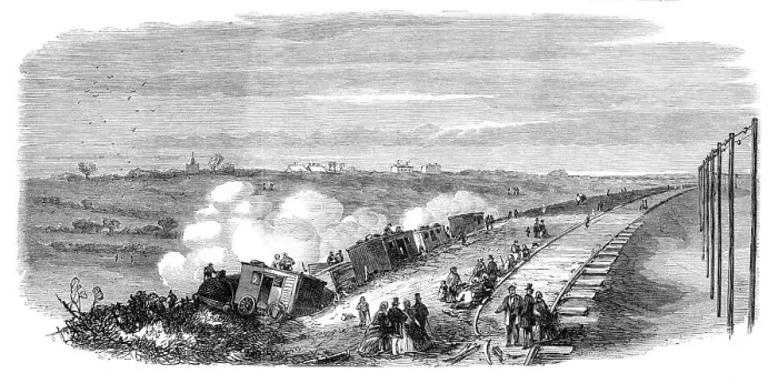 Framed Print : The late accident on the Great Eastern Railway, near Bradfield, Essex, 1864. Creator: Unknown Framed Print : The late accident on the Great Eastern Railway, near Bradfield, Essex, 1864. Creator: Unknown