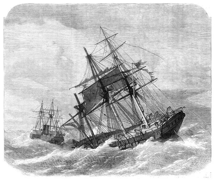 Framed Print : The late collision off The Lizard: H.M.S. Terrible towing The Calcutta into Plymouth, 1869. Creator: Unknown Framed Print : The late collision off The Lizard: H.M.S. Terrible towing The Calcutta into Plymouth, 1869. Creator: Unknown