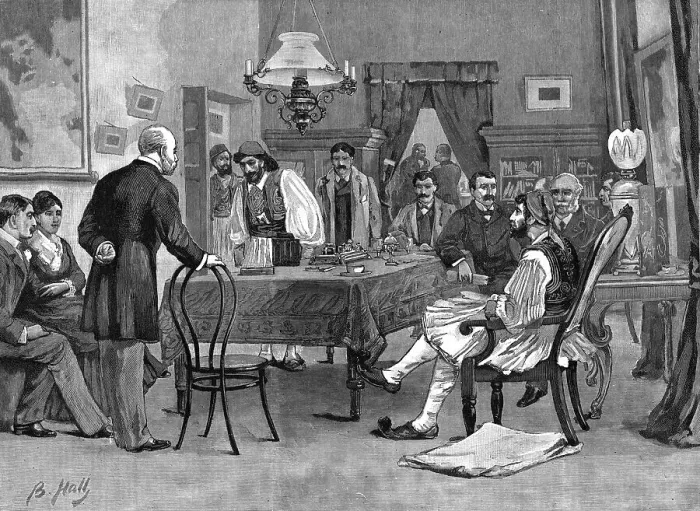 Framed Print : The late crisis in Greece - A reception at the house of M Delyannis before his fall, 1886. Creator: Unknown Framed Print : The late crisis in Greece - A reception at the house of M Delyannis before his fall, 1886. Creator: Unknown