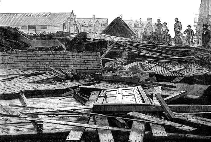 Framed Print : The Late Destructive Gale of Wind: ruins of the iron church at Whitby after the gale, 1881. Creator: Unknown Framed Print : The Late Destructive Gale of Wind: ruins of the iron church at Whitby after the gale, 1881. Creator: Unknown