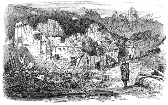 Framed Print : The Late Explosion at Mayence - the Old Kastrick Street, 1857. Creator: Richard Principal Leitch Framed Print : The Late Explosion at Mayence - the Old Kastrick Street, 1857. Creator: Richard Principal Leitch