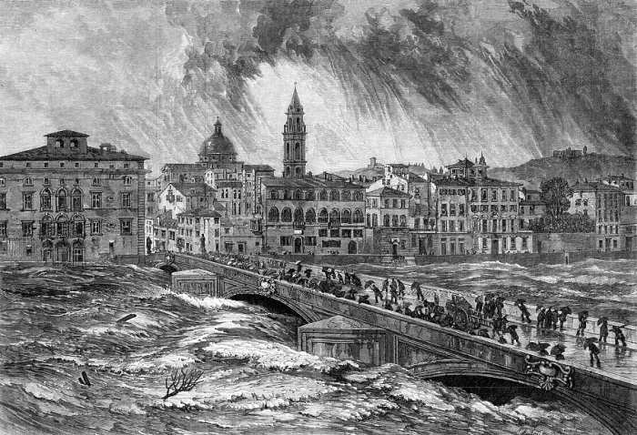 Framed Print : The late flood of the Arno at Florence – from a sketch by E. W. Cooke, R.A. 1864. Creator: Mason Jackson Framed Print : The late flood of the Arno at Florence – from a sketch by E. W. Cooke, R.A. 1864. Creator: Mason Jackson