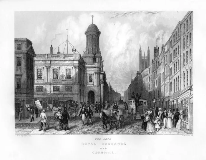 Framed Print : The late Royal Exchange and Cornhill, London, 19th century. Artist: J Woods Framed Print : The late Royal Exchange and Cornhill, London, 19th century. Artist: J Woods