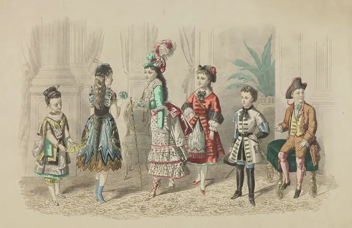 Framed Print : Latest Paris Fashions and Children's Fancy Costumes, 1879. Creator: Unknown Framed Print : Latest Paris Fashions and Children's Fancy Costumes, 1879. Creator: Unknown