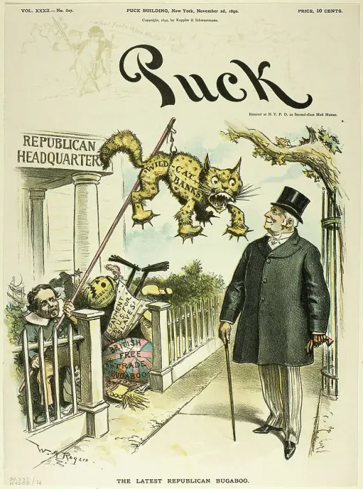 Framed Print : The Latest Republican Bugaboo, from Puck, published November 2, 1892. Creator: William Allen Rogers Framed Print : The Latest Republican Bugaboo, from Puck, published November 2, 1892. Creator: William Allen Rogers