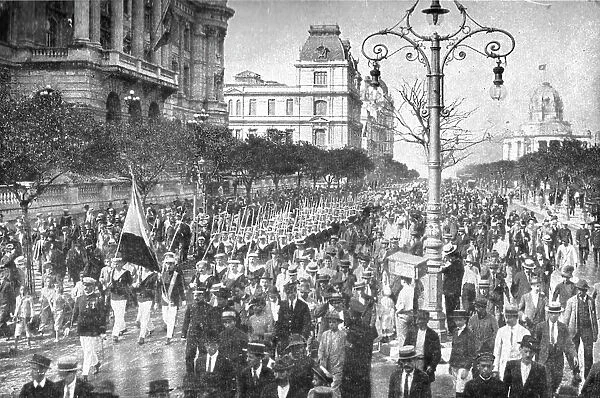 Latin America Against Germany; July 14, 1917, in Rio de Janeiro: a parade of sailors...1917 Creator: Unknown