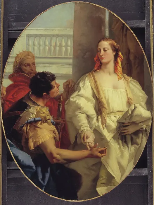 Framed Print : Latinus Offering his Daughter Lavinia to Aeneas in Matrimony, 1753-1754. Creator: Giovanni Battista Tiepolo Framed Print : Latinus Offering his Daughter Lavinia to Aeneas in Matrimony, 1753-1754. Creator: Giovanni Battista Tiepolo