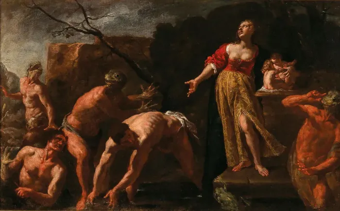 Framed Print : Latona turning the Lycian peasants into frogs. Creator: Vassallo, Antonio Maria (ca. 1620-1664 / 73) Framed Print : Latona turning the Lycian peasants into frogs. Creator: Vassallo, Antonio Maria (ca. 1620-1664 / 73)