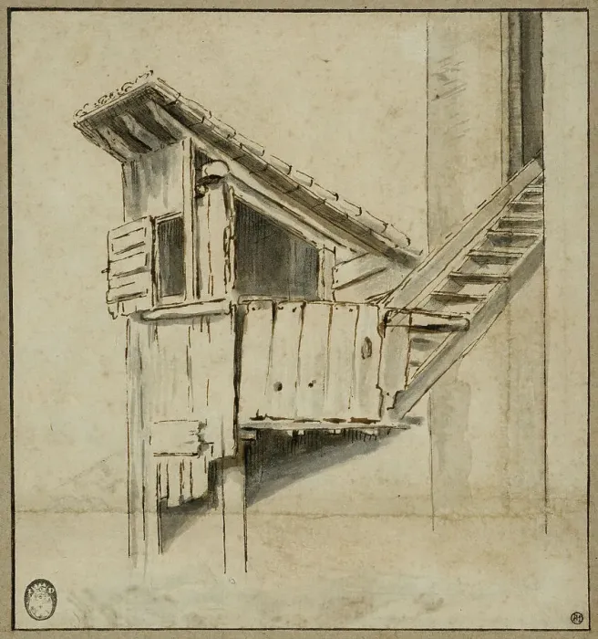 Framed Print : A latrine, c17th century. Creator: Anon Framed Print : A latrine, c17th century. Creator: Anon