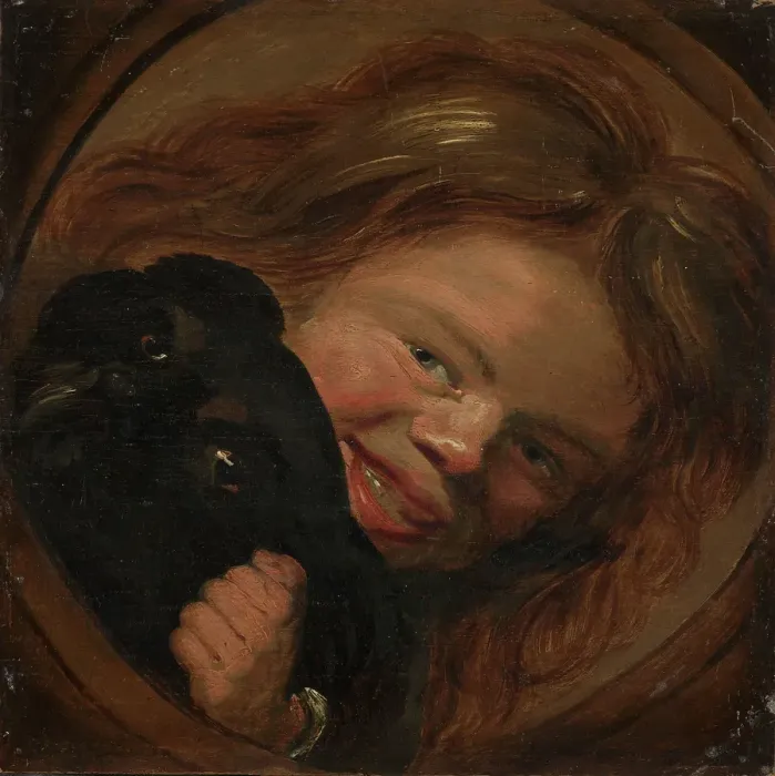 Framed Print : Laughing Boy with a Dog, probably last half of 17th century. Creator: Unknown Framed Print : Laughing Boy with a Dog, probably last half of 17th century. Creator: Unknown