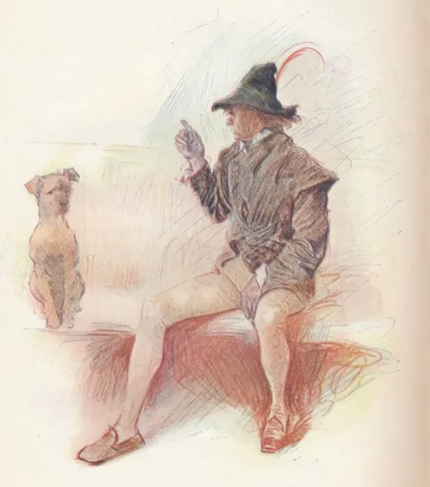 Framed Print : Launce and his Dog, 1903, (1903). Artist: Philip William May Framed Print : Launce and his Dog, 1903, (1903). Artist: Philip William May