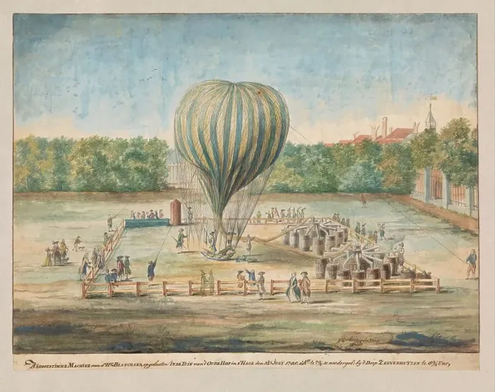 Framed Print : The Launch of Blanchard's Balloon at The Hague in 1785, 1785. Creator: G. Carbentus