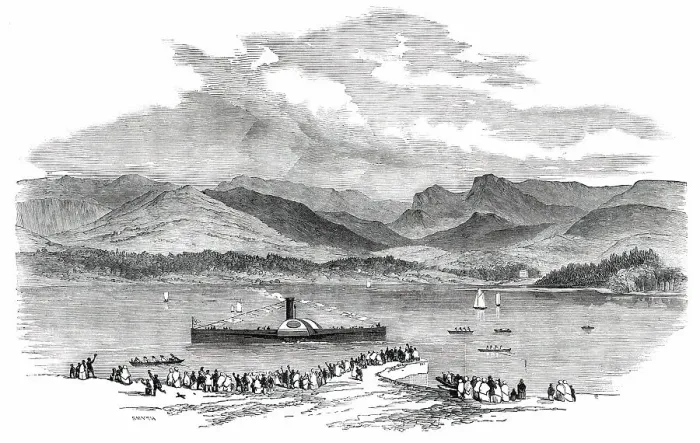 Framed Print : Launch of the Dragon-Fly Steamer on Lake Windermere, 1850. Creator: Smyth. Launch of the Dragon-Fly Steamer on Lake Windermere, 1850. Creator: Smyth Framed Print : Launch of the Dragon-Fly Steamer on Lake Windermere, 1850. Creator: Smyth. Launch of the Dragon-Fly Steamer on Lake Windermere, 1850. Creator: Smyth