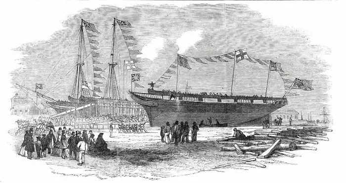 Framed Print : Launch of the Earl of Hardwicke, Whaling Ship, at Cowes, 1850. Creator: Unknown. Launch of the Earl of Hardwicke, Whaling Ship, at Cowes, 1850. Creator: Unknown Framed Print : Launch of the Earl of Hardwicke, Whaling Ship, at Cowes, 1850. Creator: Unknown. Launch of the Earl of Hardwicke, Whaling Ship, at Cowes, 1850. Creator: Unknown