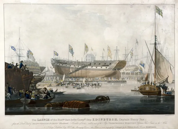Framed Print : Launch of the East India Companys ship, the Edinburgh in 1825, (1827). Artist Framed Print : Launch of the East India Companys ship, the Edinburgh in 1825, (1827). Artist