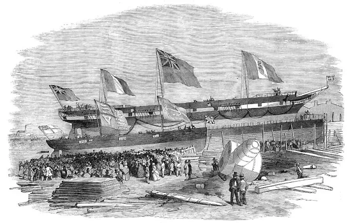 Framed Print : Launch of The Genova Steam-ship, at Messrs. Mare's, Blackwall, 1856. Creator: Unknown. Launch of The Genova Steam-ship, at Messrs. Mare's, Blackwall, 1856. Creator: Unknown Framed Print : Launch of The Genova Steam-ship, at Messrs. Mare's, Blackwall, 1856. Creator: Unknown. Launch of The Genova Steam-ship, at Messrs. Mare's, Blackwall, 1856. Creator: Unknown