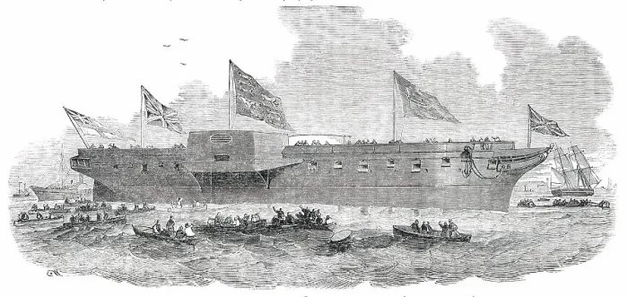 Framed Print : Launch of H.M. Steam-Frigate Leopard, at Deptford, on Tuesday, 1850. Creator: Unknown. Launch of H.M. Steam-Frigate Leopard, at Deptford, on Tuesday, 1850. Creator: Unknown Framed Print : Launch of H.M. Steam-Frigate Leopard, at Deptford, on Tuesday, 1850. Creator: Unknown. Launch of H.M. Steam-Frigate Leopard, at Deptford, on Tuesday, 1850. Creator: Unknown