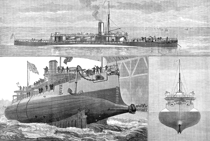 Framed Print : Launch of H.M.S. Polyphemus at Chatham Dockyard, 1881. Creator: Unknown Framed Print : Launch of H.M.S. Polyphemus at Chatham Dockyard, 1881. Creator: Unknown