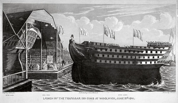 Launch of HMS Trafalgar, Woolwich Royal Dockyard, Kent, 1841