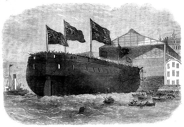 Launch of Her Majesty's armour-plated screw-frigate Caledonia, 31 guns, at Woolwich... 1862. Creator: Unknown