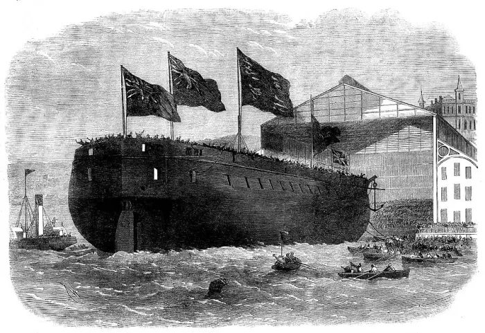 Framed Print : Launch of Her Majesty's armour-plated screw-frigate Caledonia, 31 guns, at Woolwich... 1862. Creator: Unknown Framed Print : Launch of Her Majesty's armour-plated screw-frigate Caledonia, 31 guns, at Woolwich... 1862. Creator: Unknown