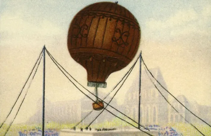 Framed Print : Launch of the Montgolfier Brothers balloon, June 1783, (1932). Creator: Unknown Framed Print : Launch of the Montgolfier Brothers balloon, June 1783, (1932). Creator: Unknown