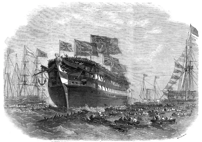 Framed Print : Launch of the screw line-of-battle ship Anson at Woolwich, 1860. Creator: Smyth. Launch of the screw line-of-battle ship Anson at Woolwich, 1860. Creator: Smyth Framed Print : Launch of the screw line-of-battle ship Anson at Woolwich, 1860. Creator: Smyth. Launch of the screw line-of-battle ship Anson at Woolwich, 1860. Creator: Smyth