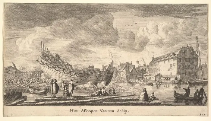 Framed Print : The Launch of a Ship, 17th century. Creator: Reinier Zeeman Framed Print : The Launch of a Ship, 17th century. Creator: Reinier Zeeman