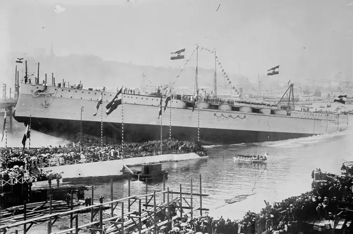 Framed Print : Launch of SMS Viribus Unitis at Trieste, 1911. Creator: Bain News Service Framed Print : Launch of SMS Viribus Unitis at Trieste, 1911. Creator: Bain News Service