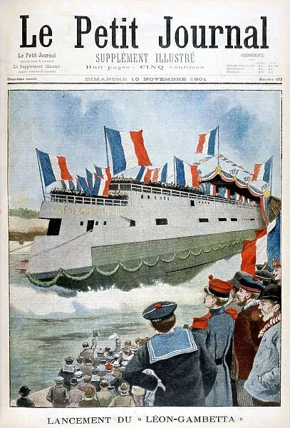 The launching of the armoured cruiser Leon Gambetta, France, 1901