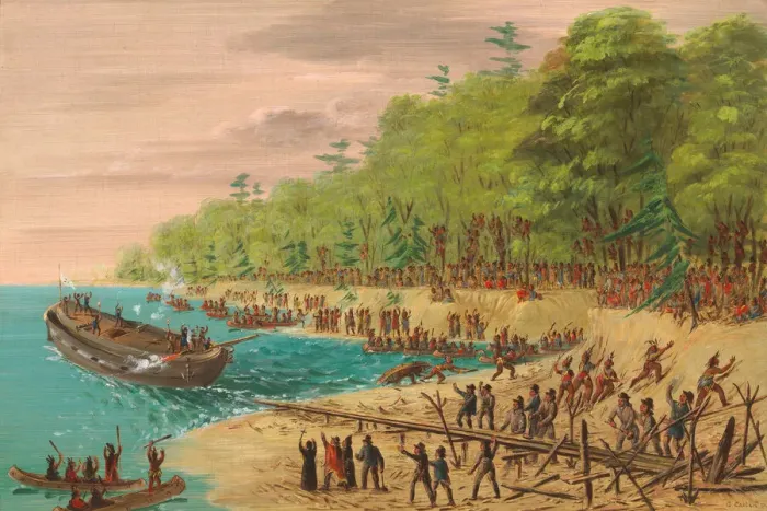 Framed Print : Launching of the Griffin. July 1679, 1847 / 1848. Creator: George Catlin Framed Print : Launching of the Griffin. July 1679, 1847 / 1848. Creator: George Catlin