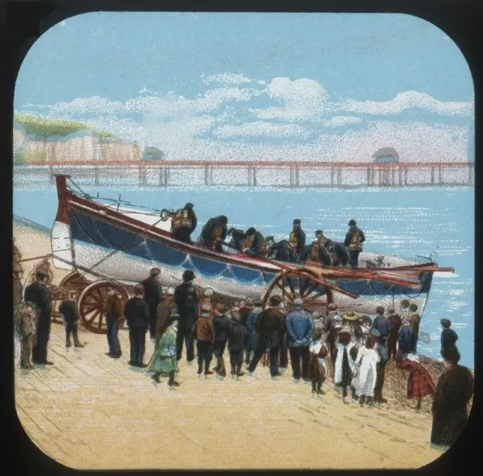 Framed Print : Launching the Life-boat, c1900. Creator: Unknown Framed Print : Launching the Life-boat, c1900. Creator: Unknown